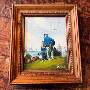 Vintage Framed Nautical Oil Painting Signed By Manuel